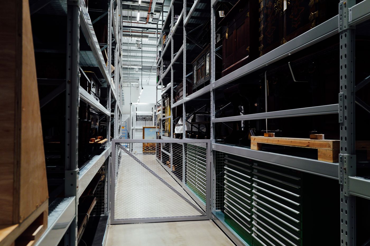 Industrial storage warehouse interior aisle